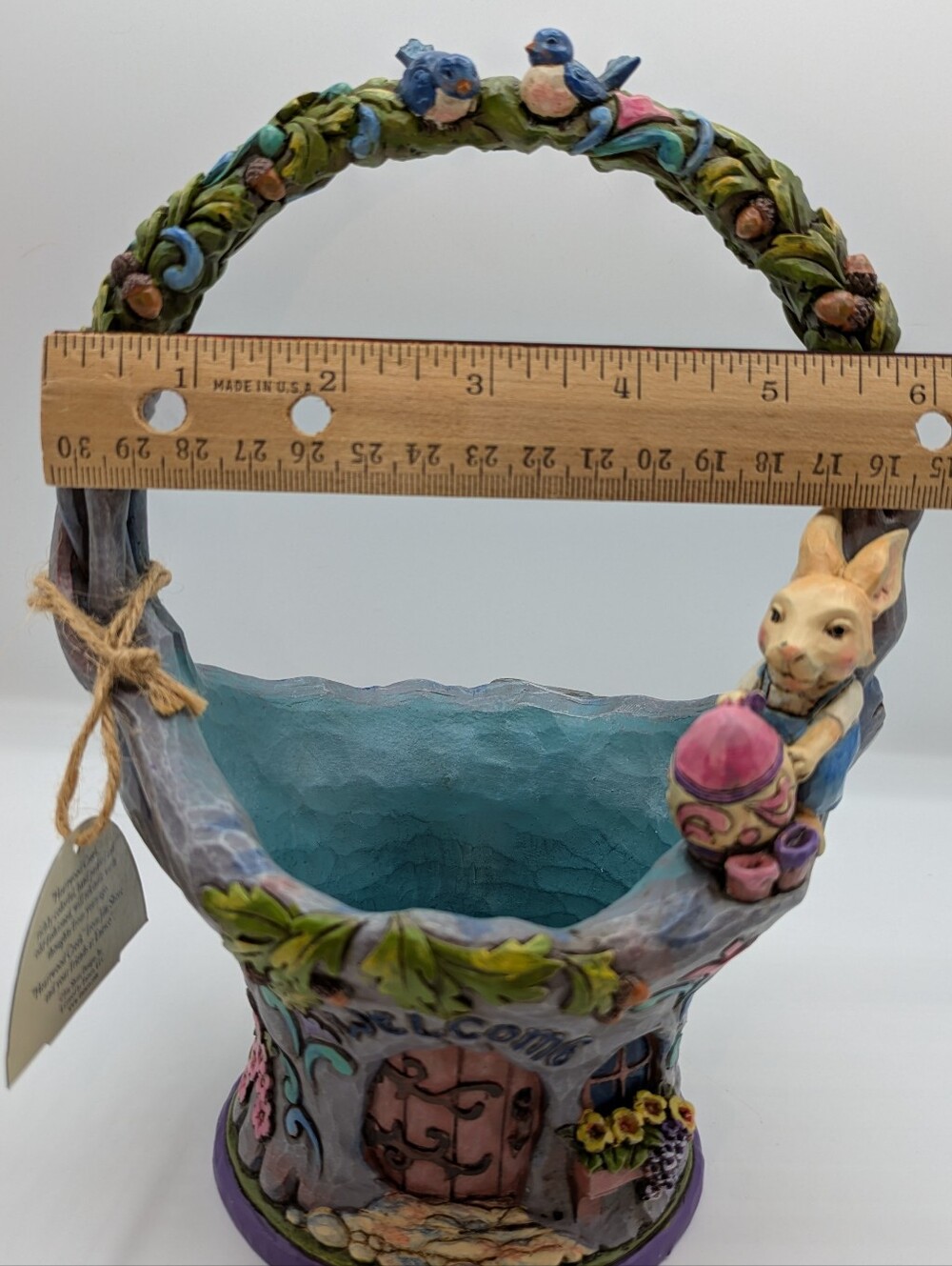 Jim Shore Multicolor Easter Bunny Basket with Blue Interior